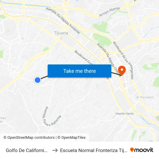 Golfo De California, L8 to Escuela Normal Fronteriza Tijuana map