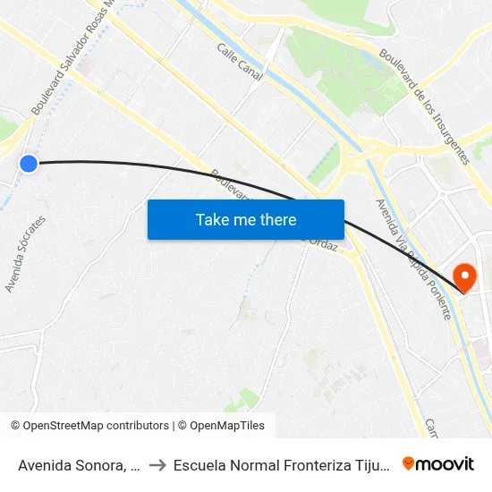 Avenida Sonora, 41 to Escuela Normal Fronteriza Tijuana map