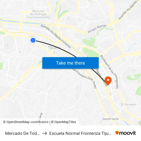 Mercado De Todos to Escuela Normal Fronteriza Tijuana map