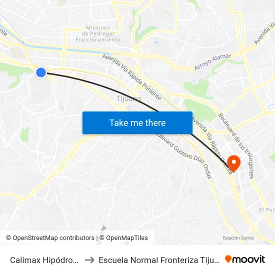 Calimax Hipódromo to Escuela Normal Fronteriza Tijuana map