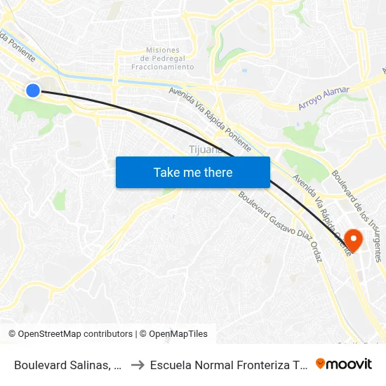 Boulevard Salinas, 4570 to Escuela Normal Fronteriza Tijuana map