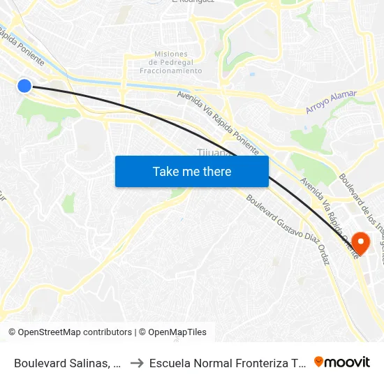 Boulevard Salinas, 3720 to Escuela Normal Fronteriza Tijuana map