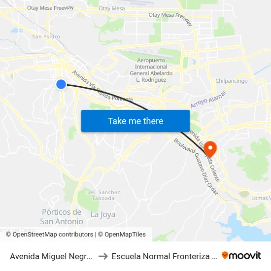 Avenida Miguel Negrete, 10 to Escuela Normal Fronteriza Tijuana map