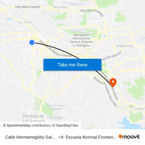 Calle Hermenegildo Galeana, 8318 to Escuela Normal Fronteriza Tijuana map