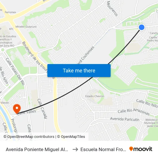 Avenida Poniente Miguel Aleman Valdes, 21454 to Escuela Normal Fronteriza Tijuana map