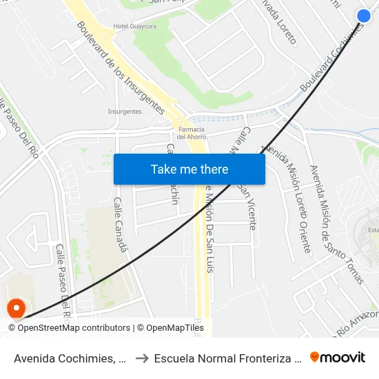 Avenida Cochimies, 16211 to Escuela Normal Fronteriza Tijuana map