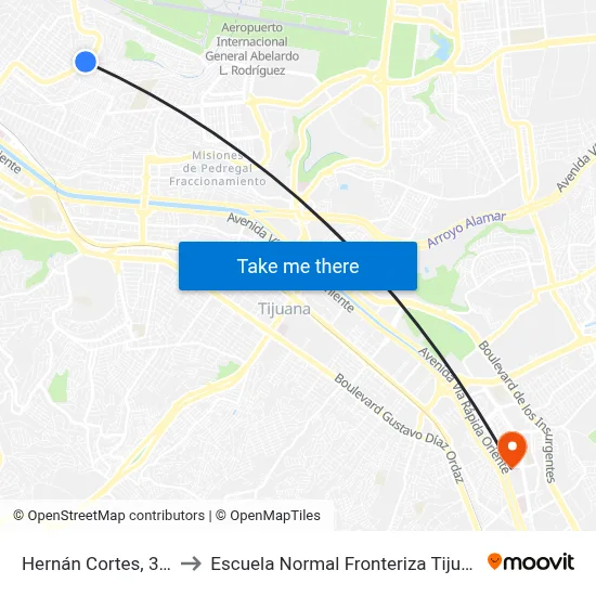 Hernán Cortes, 306 to Escuela Normal Fronteriza Tijuana map