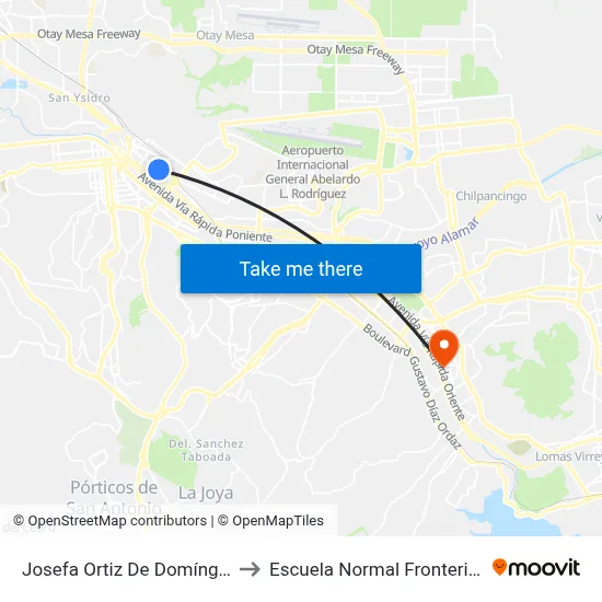 Josefa Ortiz De Domínguez, 1375 to Escuela Normal Fronteriza Tijuana map