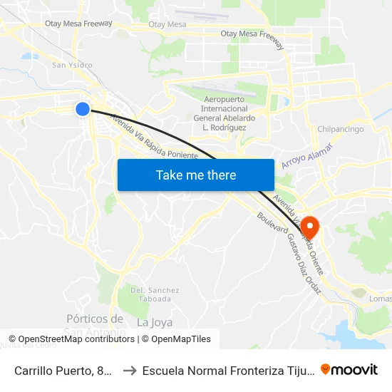 Carrillo Puerto, 8148 to Escuela Normal Fronteriza Tijuana map