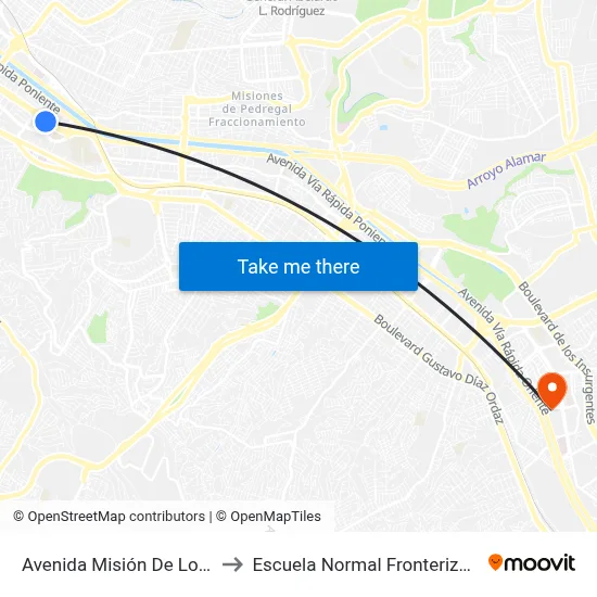 Avenida Misión De Loreto, 15 to Escuela Normal Fronteriza Tijuana map