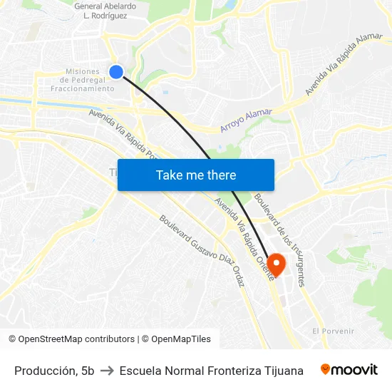 Producción, 5b to Escuela Normal Fronteriza Tijuana map