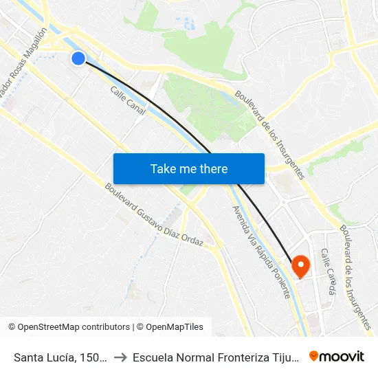Santa Lucía, 15035 to Escuela Normal Fronteriza Tijuana map