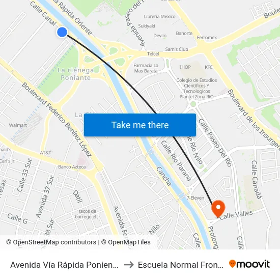 Avenida Vía Rápida Poniente, Sn(Mz12 Lt1) to Escuela Normal Fronteriza Tijuana map