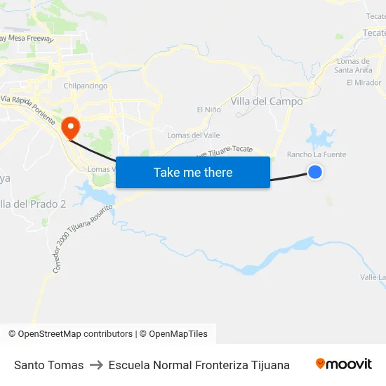 Santo Tomas to Escuela Normal Fronteriza Tijuana map