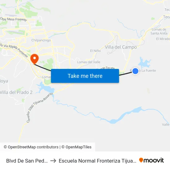 Blvd De San Pedro to Escuela Normal Fronteriza Tijuana map