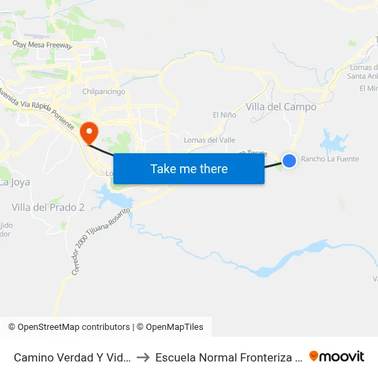Camino Verdad Y Vida, 790 to Escuela Normal Fronteriza Tijuana map