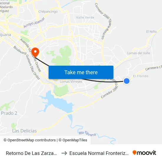 Retorno De Las Zarzas, 26828 to Escuela Normal Fronteriza Tijuana map