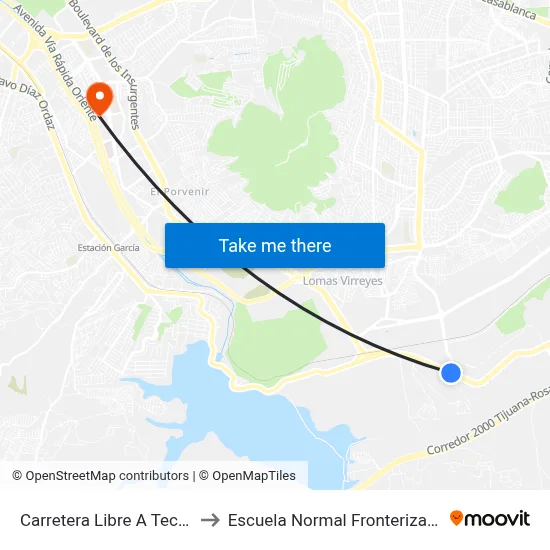 Carretera Libre A Tecate, 23 to Escuela Normal Fronteriza Tijuana map