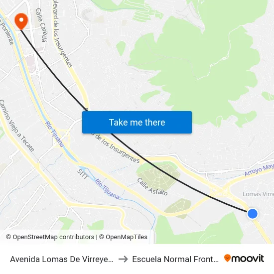 Avenida Lomas De Virreyes Sur, 11217_B to Escuela Normal Fronteriza Tijuana map