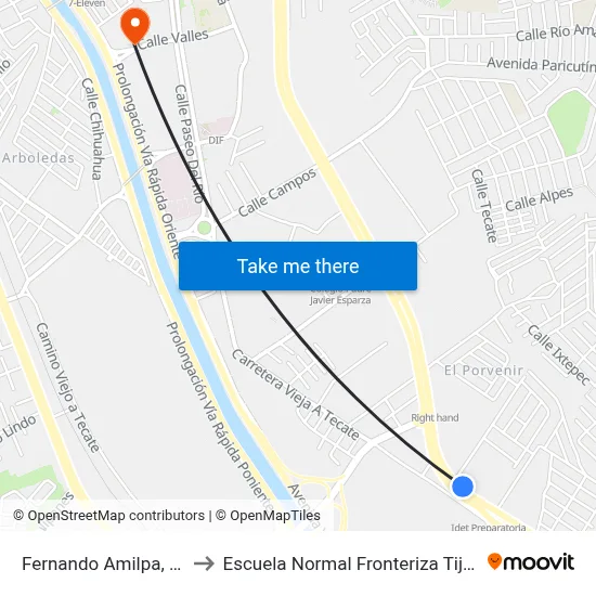 Fernando Amilpa, 101 to Escuela Normal Fronteriza Tijuana map