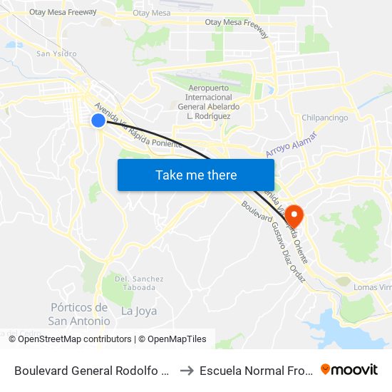 Boulevard General Rodolfo Sánchez Taboada, S to Escuela Normal Fronteriza Tijuana map