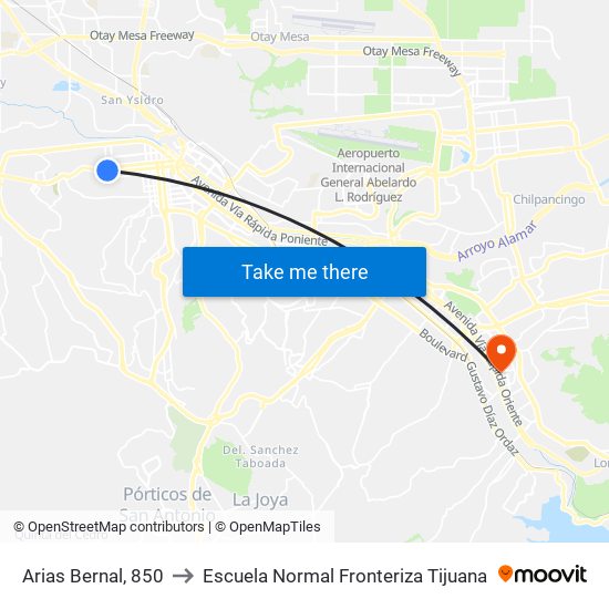 Arias Bernal, 850 to Escuela Normal Fronteriza Tijuana map