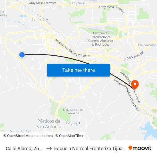 Calle Alamo, 2621 to Escuela Normal Fronteriza Tijuana map