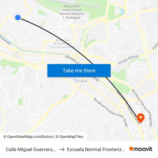 Calle Miguel Guerrero, 12497 to Escuela Normal Fronteriza Tijuana map