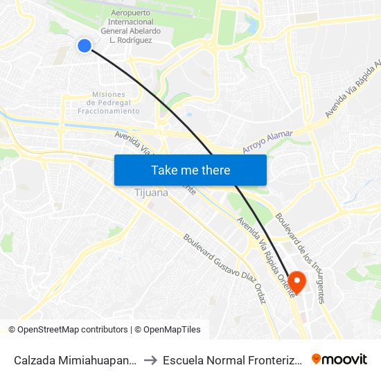 Calzada Mimiahuapan, 13423 to Escuela Normal Fronteriza Tijuana map