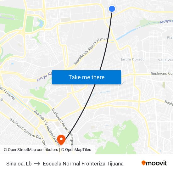 Sinaloa, Lb to Escuela Normal Fronteriza Tijuana map