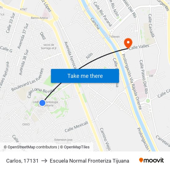 Carlos, 17131 to Escuela Normal Fronteriza Tijuana map