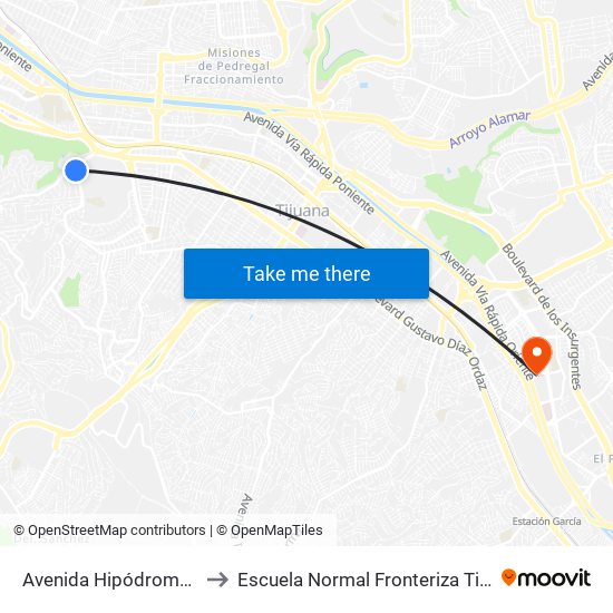 Avenida Hipódromo, 20 to Escuela Normal Fronteriza Tijuana map
