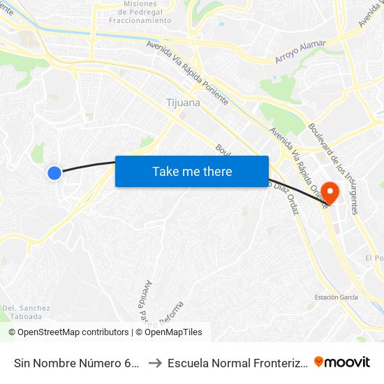 Sin Nombre Número 616, 5867 to Escuela Normal Fronteriza Tijuana map