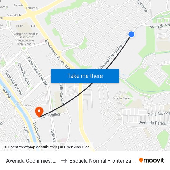 Avenida Cochimies, 65641 to Escuela Normal Fronteriza Tijuana map