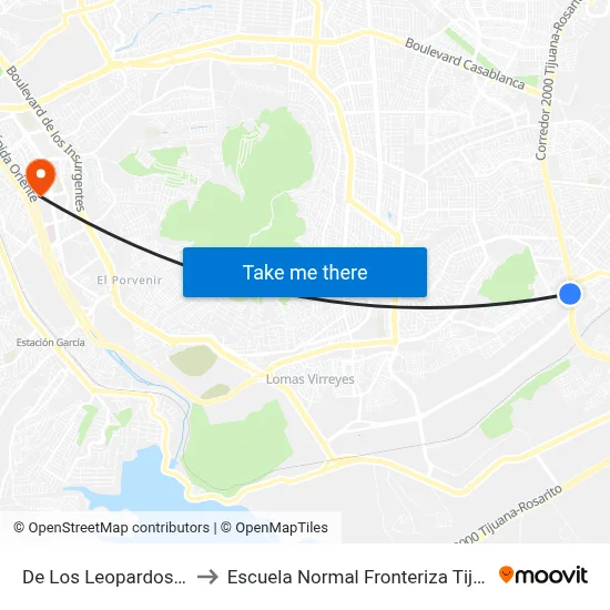 De Los Leopardos, 45 to Escuela Normal Fronteriza Tijuana map