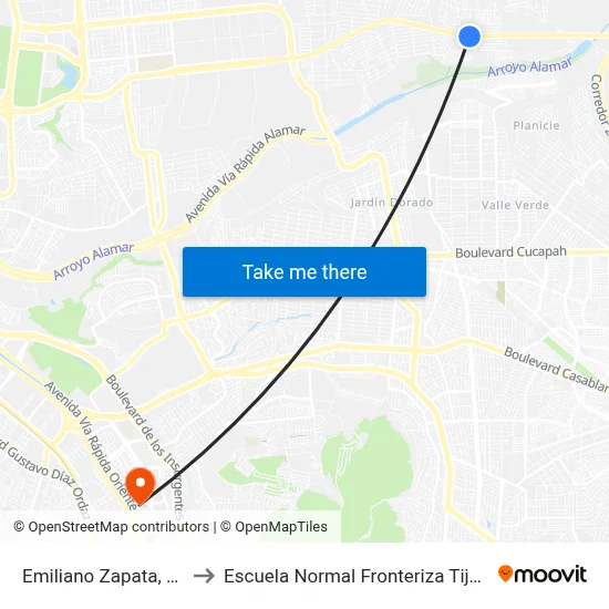 Emiliano Zapata, 103 to Escuela Normal Fronteriza Tijuana map