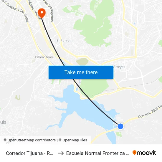 Corredor Tijuana - Rosarito to Escuela Normal Fronteriza Tijuana map