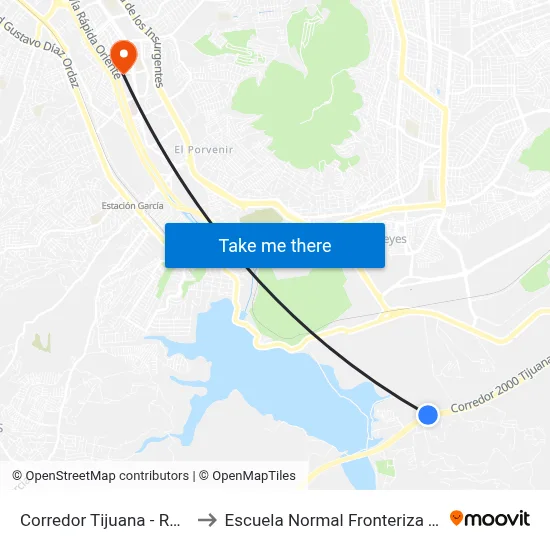 Corredor Tijuana - Rosarito to Escuela Normal Fronteriza Tijuana map
