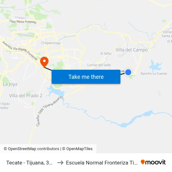 Tecate - Tijuana, 30722 to Escuela Normal Fronteriza Tijuana map