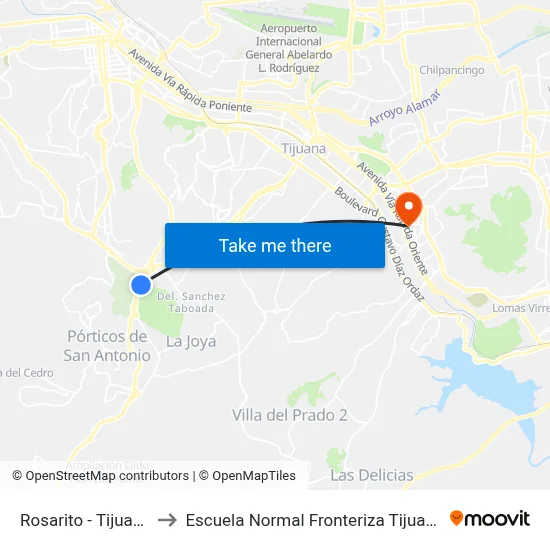 Rosarito - Tijuana to Escuela Normal Fronteriza Tijuana map