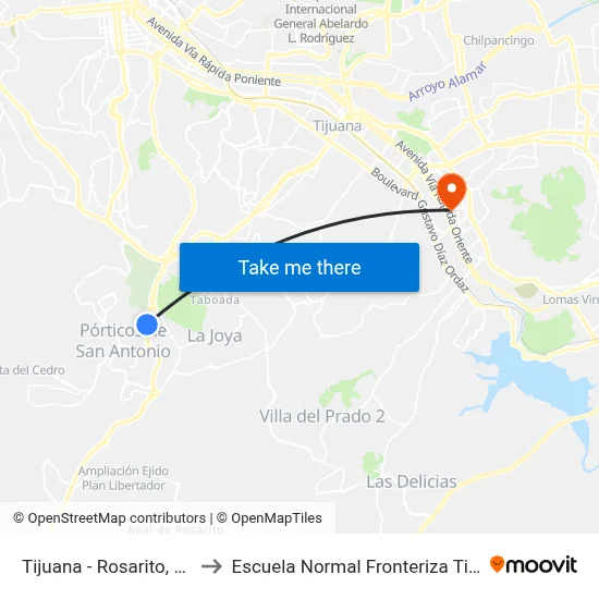 Tijuana - Rosarito, 9311 to Escuela Normal Fronteriza Tijuana map