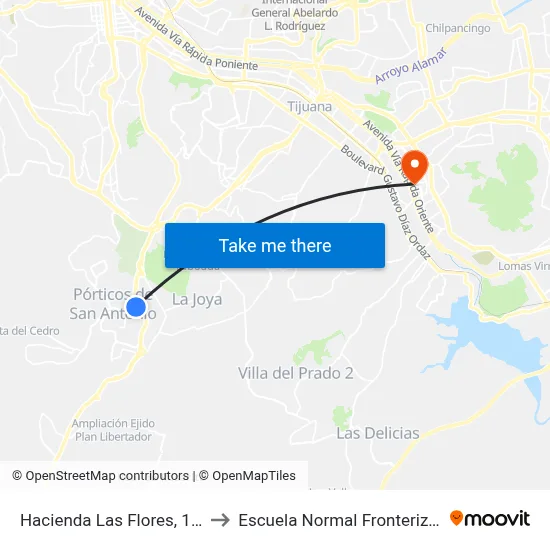 Hacienda Las Flores, 10221-11 to Escuela Normal Fronteriza Tijuana map