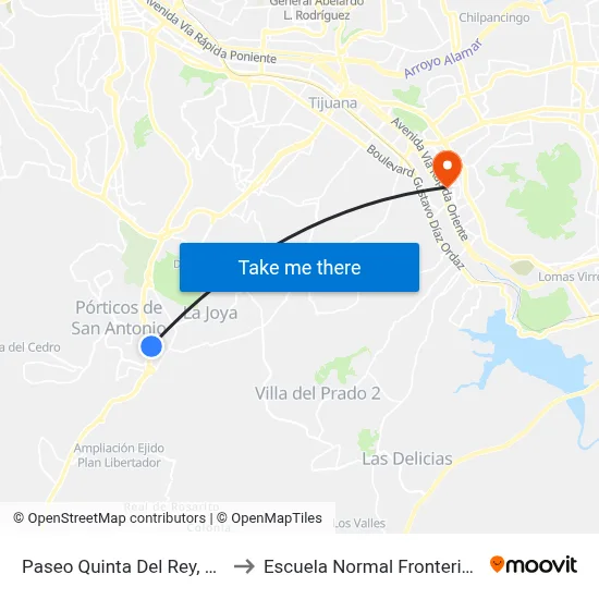 Paseo Quinta Del Rey, 11213-N2 to Escuela Normal Fronteriza Tijuana map