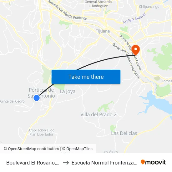 Boulevard El Rosario, 10350 to Escuela Normal Fronteriza Tijuana map