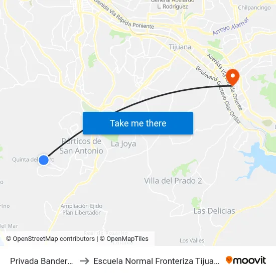 Privada Banderas to Escuela Normal Fronteriza Tijuana map