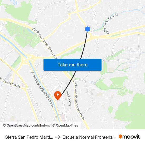 Sierra San Pedro Mártir, 19704 to Escuela Normal Fronteriza Tijuana map
