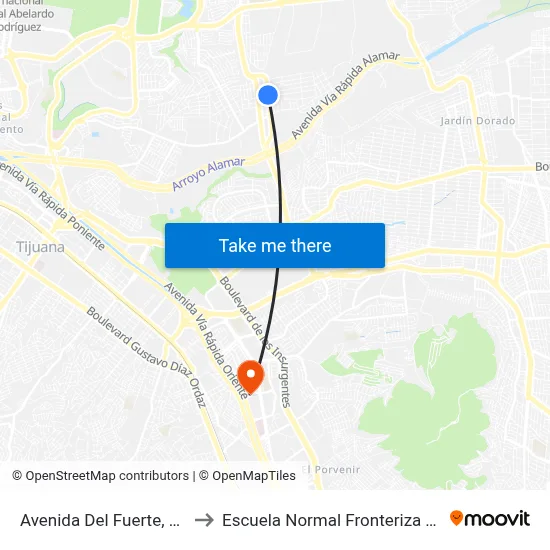 Avenida Del Fuerte, 15868 to Escuela Normal Fronteriza Tijuana map