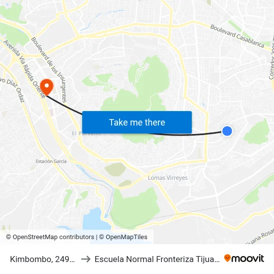 Kimbombo, 24906 to Escuela Normal Fronteriza Tijuana map