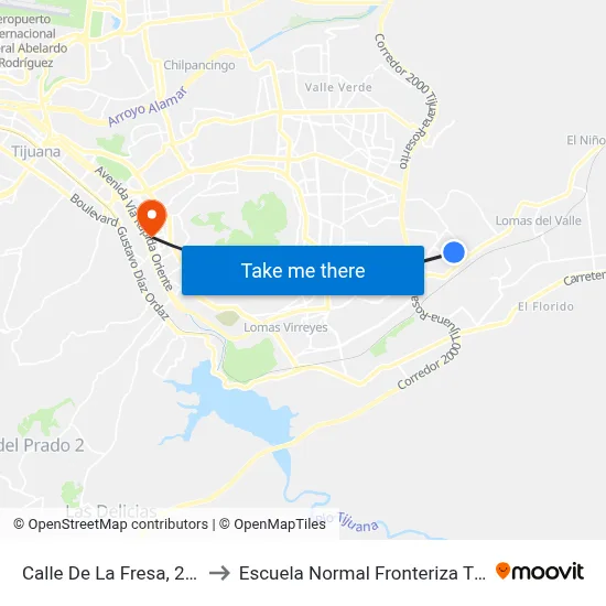 Calle De La Fresa, 22123 to Escuela Normal Fronteriza Tijuana map