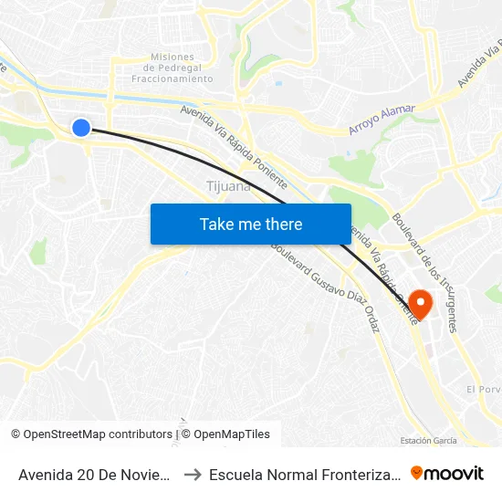 Avenida 20 De Noviembre, 4 to Escuela Normal Fronteriza Tijuana map